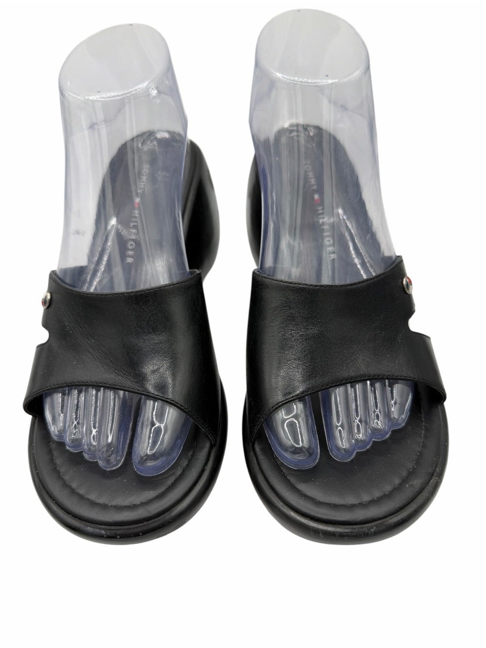 Tommy Hilfiger Black Leather Slide Sandals - Size 8.5